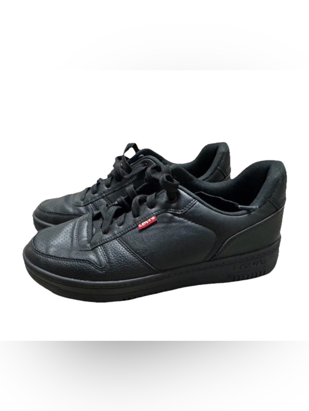 Levi’s Men’s Black Leather Low-Top Sneakers Red Tab Lace-Up Size 9 Casual Shoes